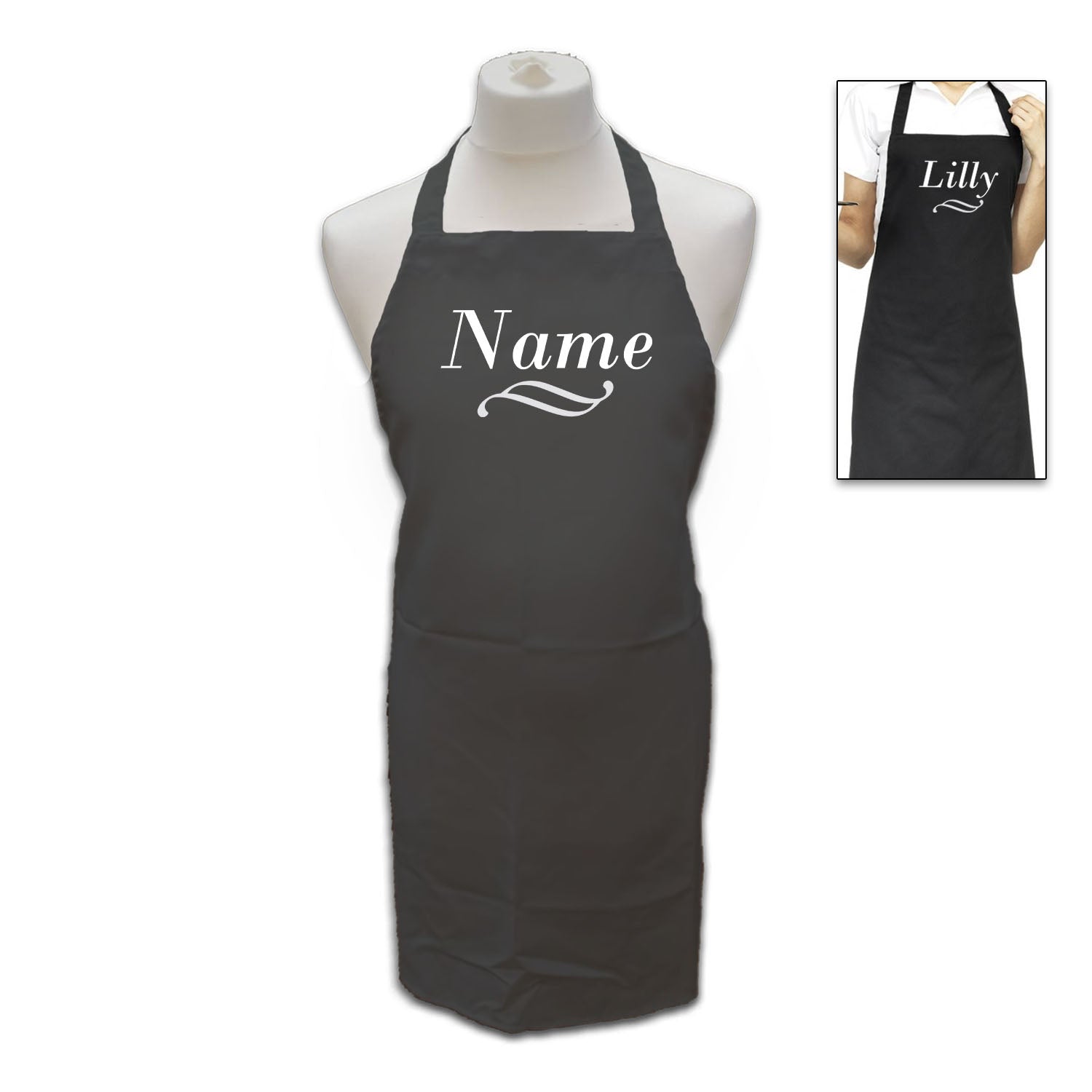 Personalised Black Apron with Name and Flourish Image 2