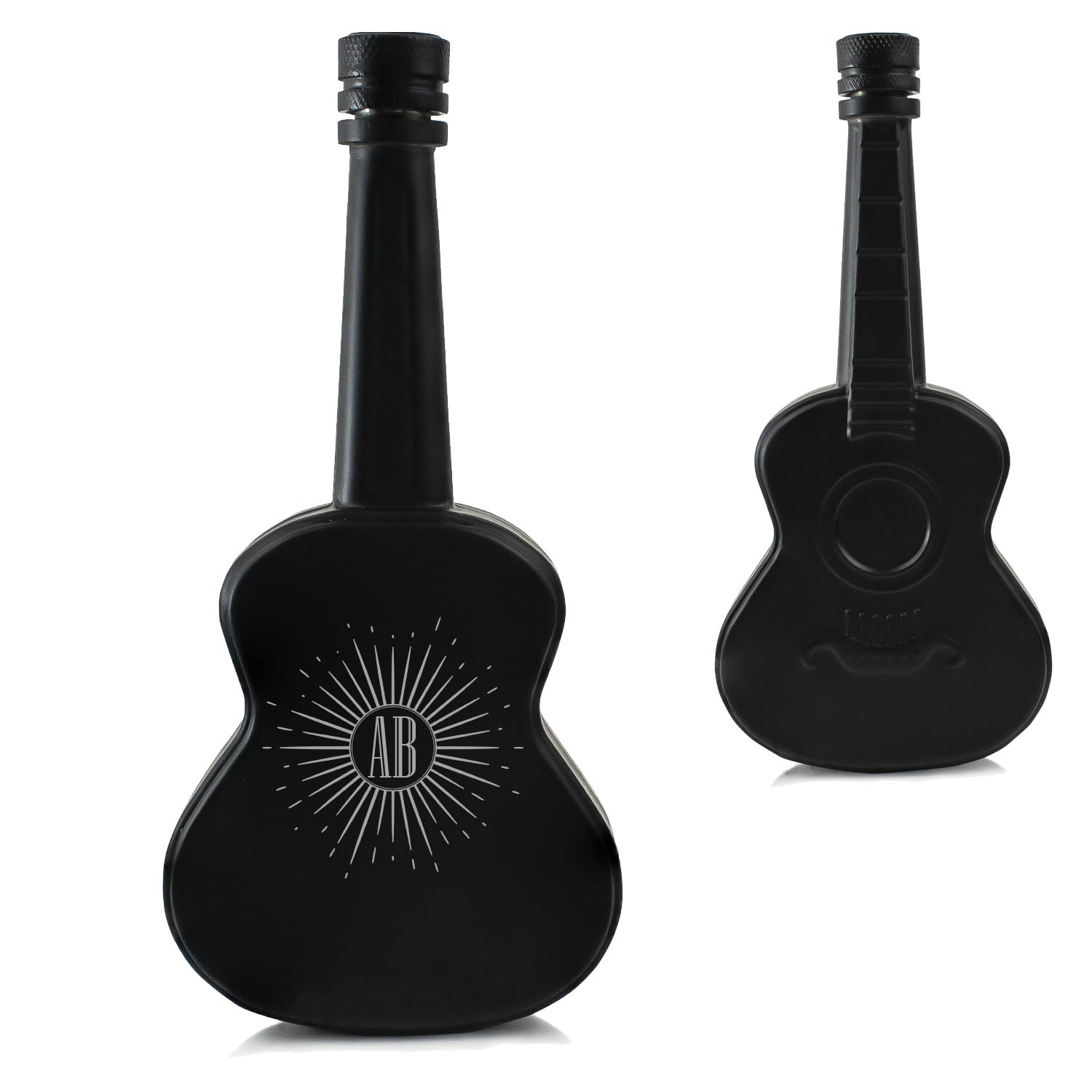 Engraved Black 5oz Guitar Hip Flask with Sunburst Design Image 2