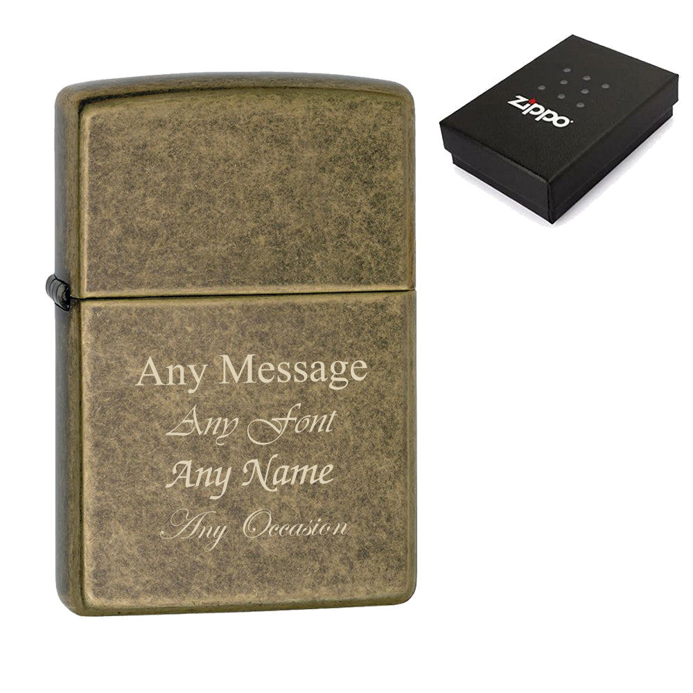 Engraved Antique Brass Official Zippo Windproof Lighter Image 2