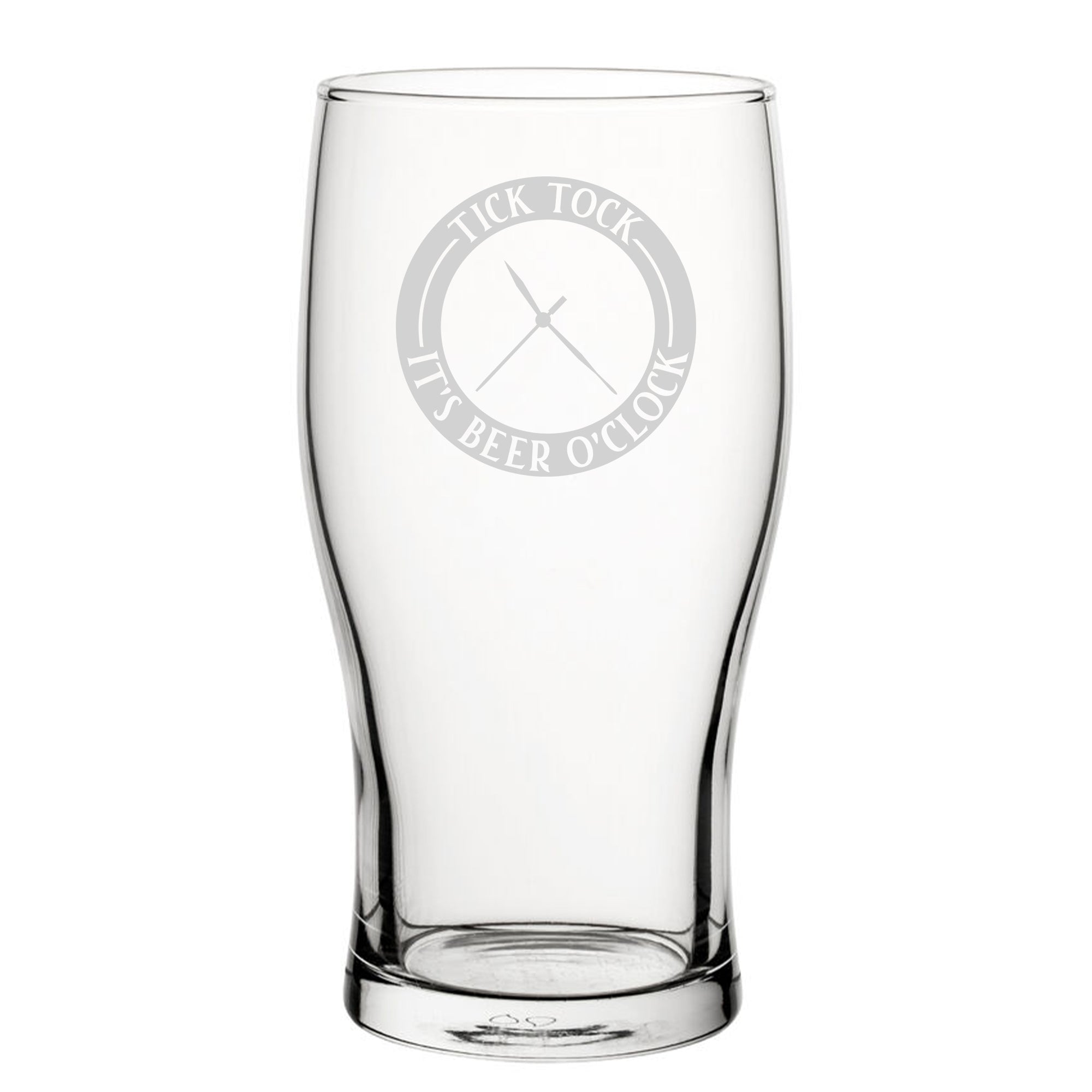 Tick Tock It's Beer O'Clock - Engraved Novelty Tulip Pint Glass Image 1