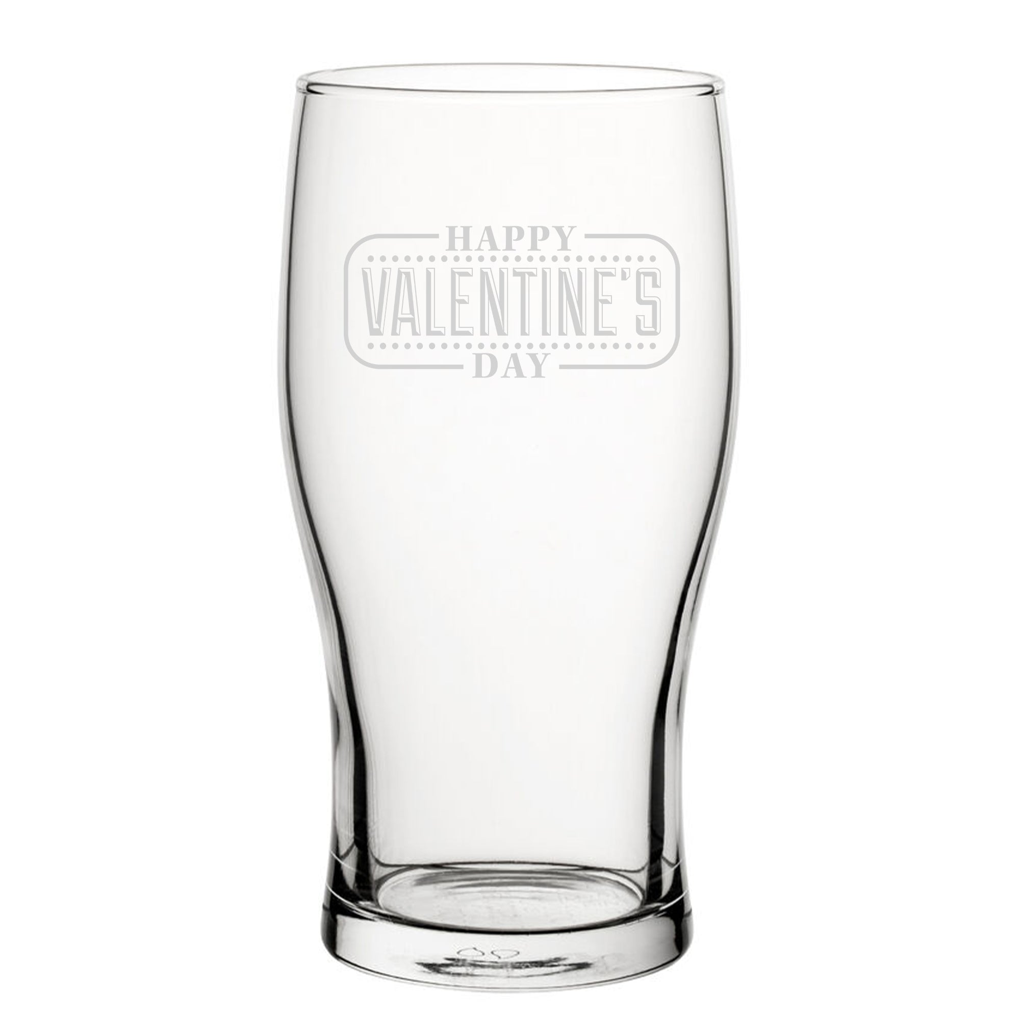 Happy Valentine's Day Bordered Design - Engraved Novelty Tulip Pint Glass Image 1