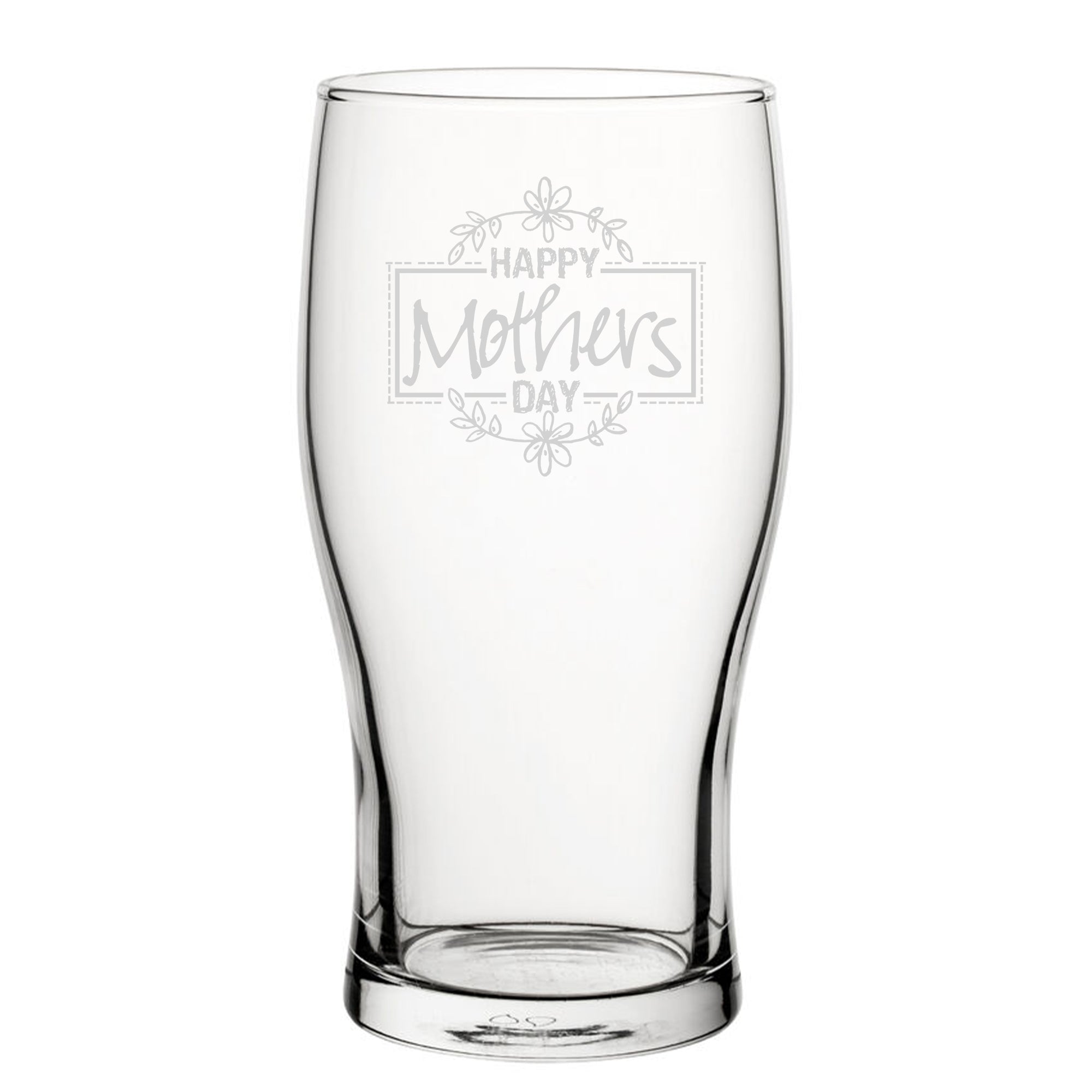 Happy Mothers Day Floral Design - Engraved Novelty Tulip Pint Glass Image 1