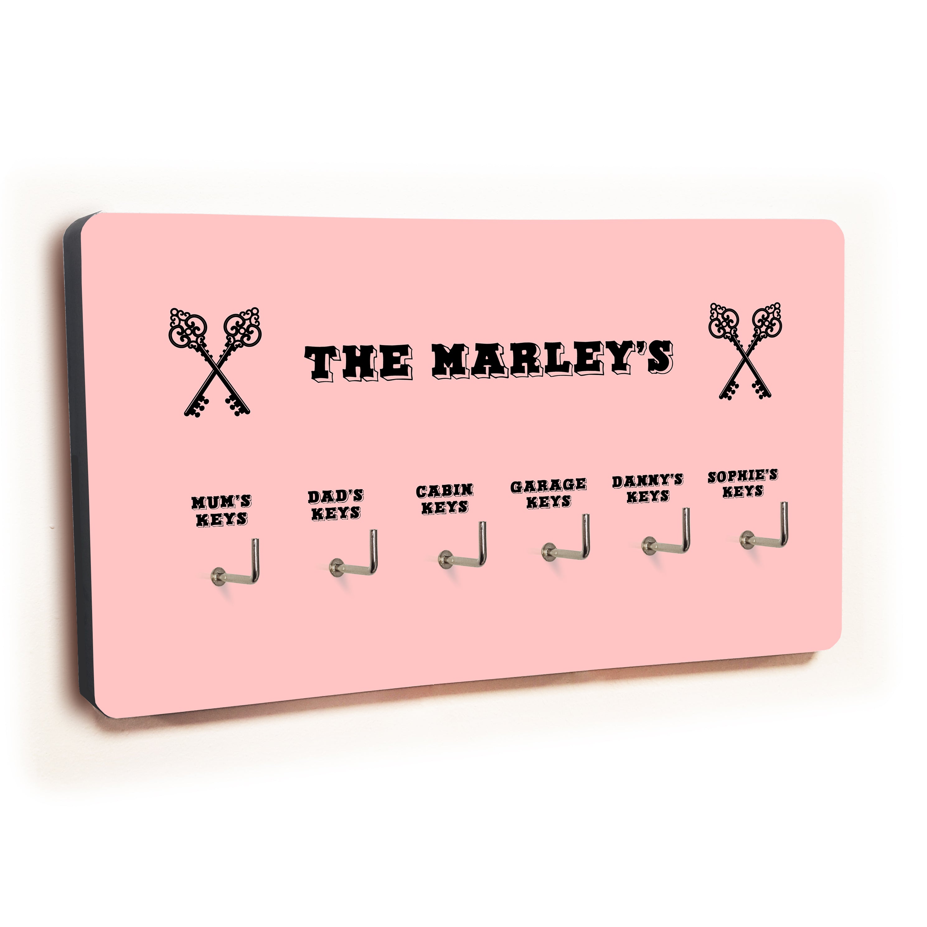 Personalised Novelty Pink 6 hook key holder - Cross keys Image 2