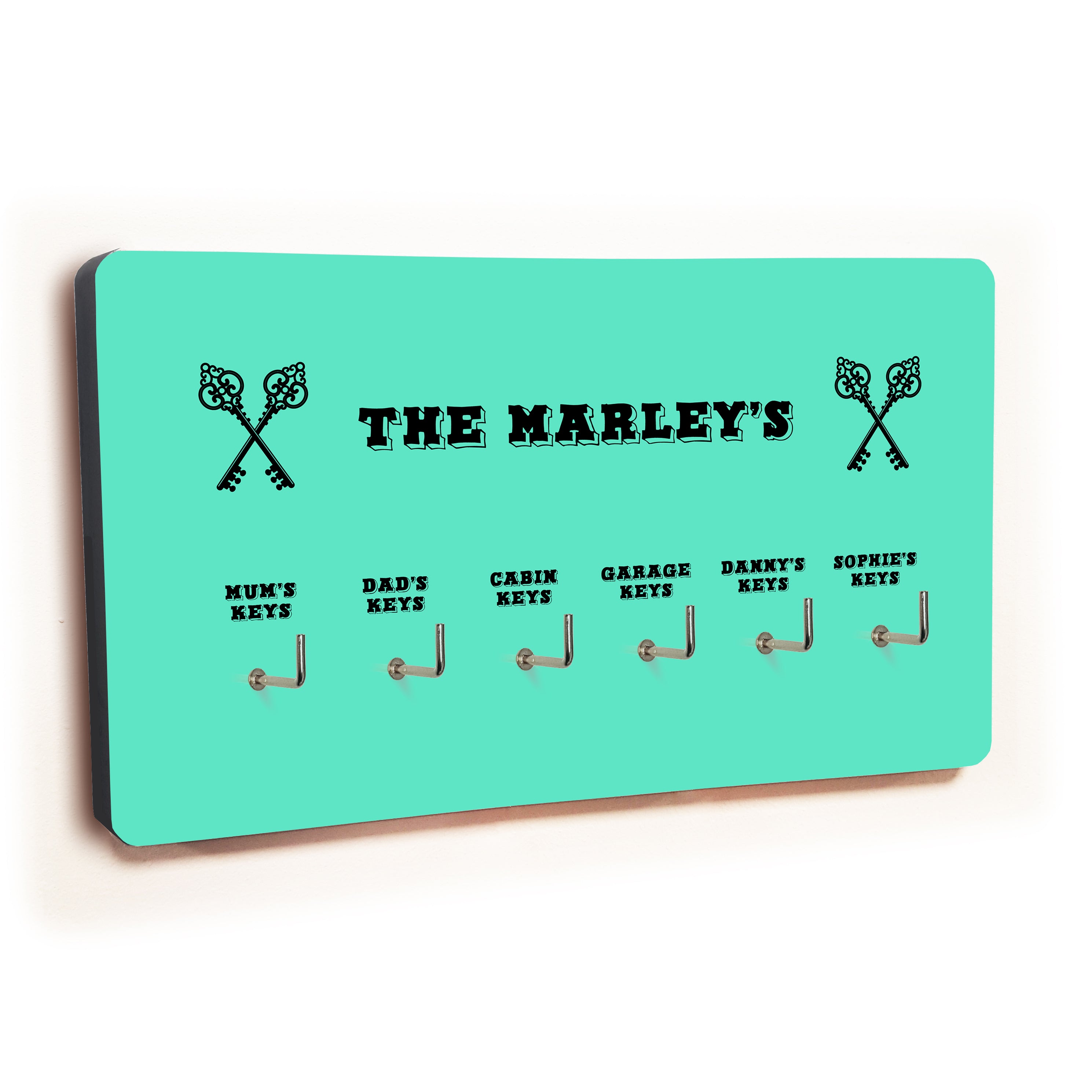 Personalised Novelty Teal 6 hook key holder - Cross keys Image 2