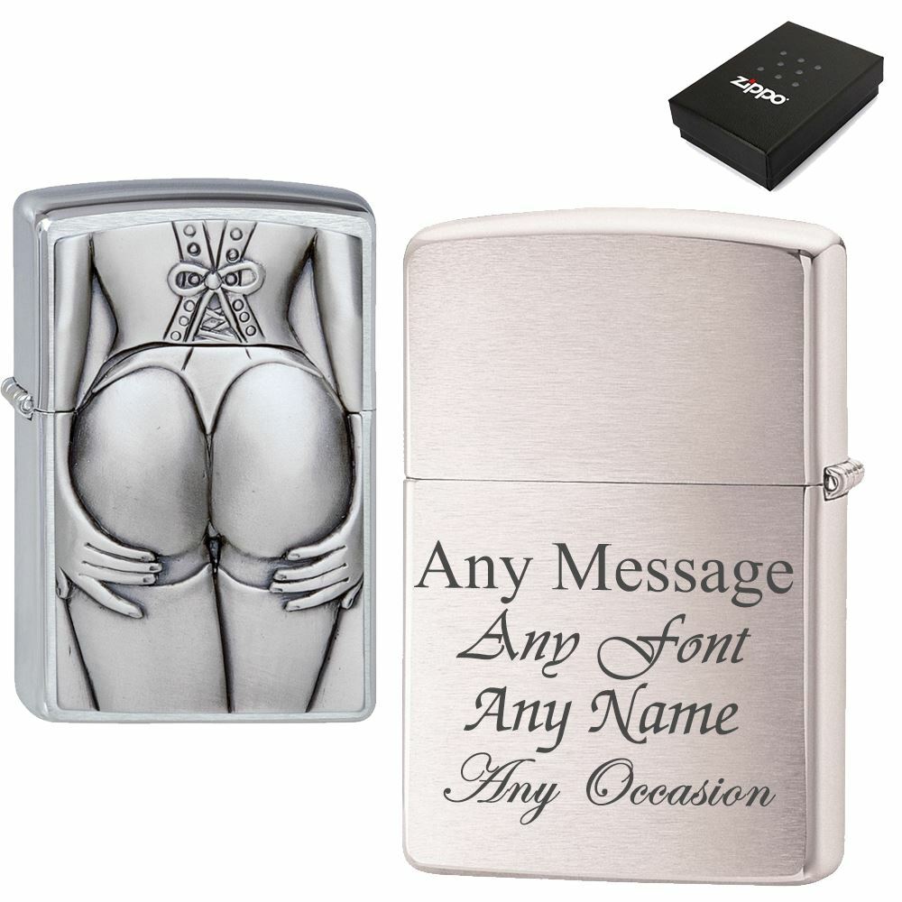 Engraved Brushed Chrome Stocking Girl Zippo, Official Zippo lighter Image 2