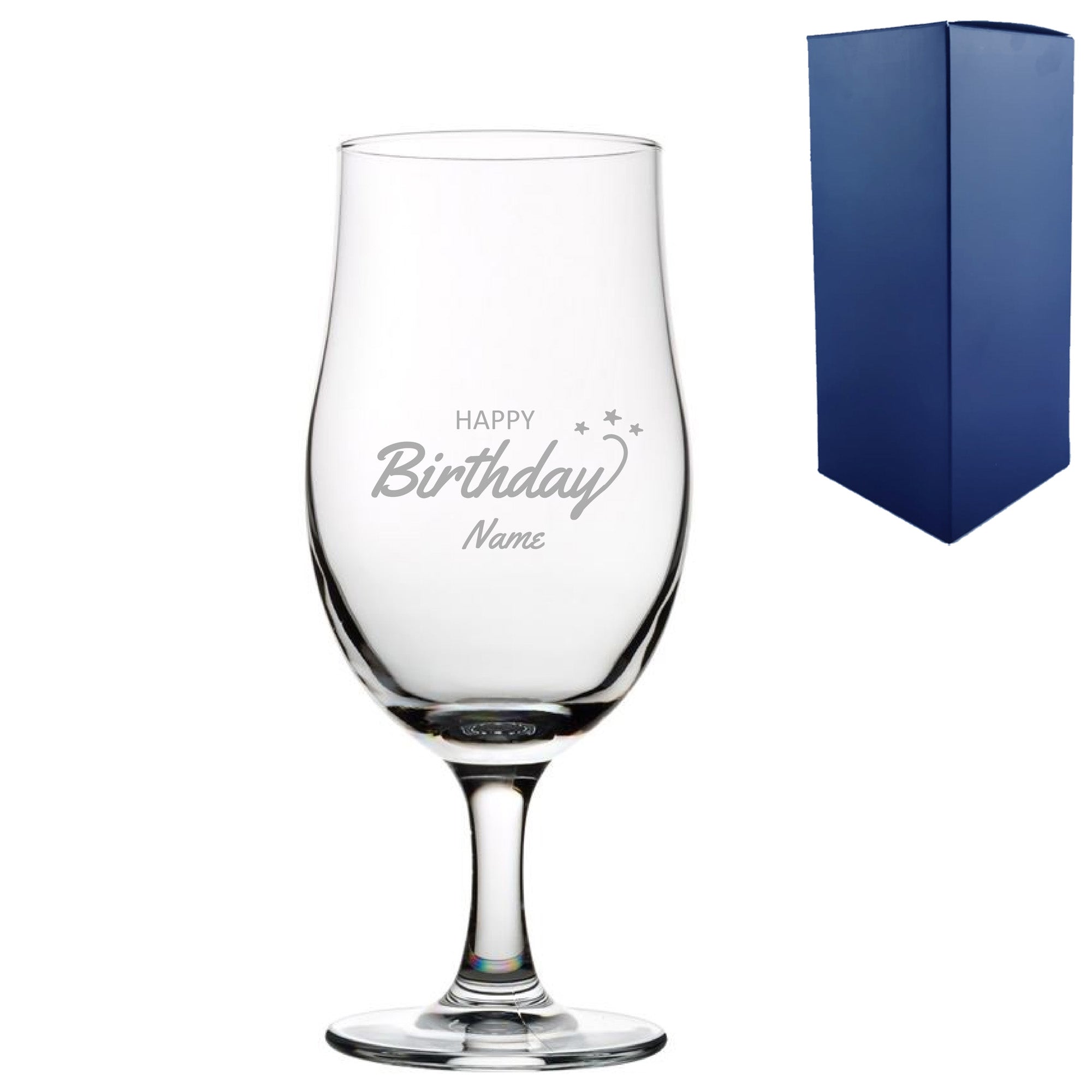 Engraved Happy Birthday Draft Stemmed Beer Glass, Gift Boxed Image 1