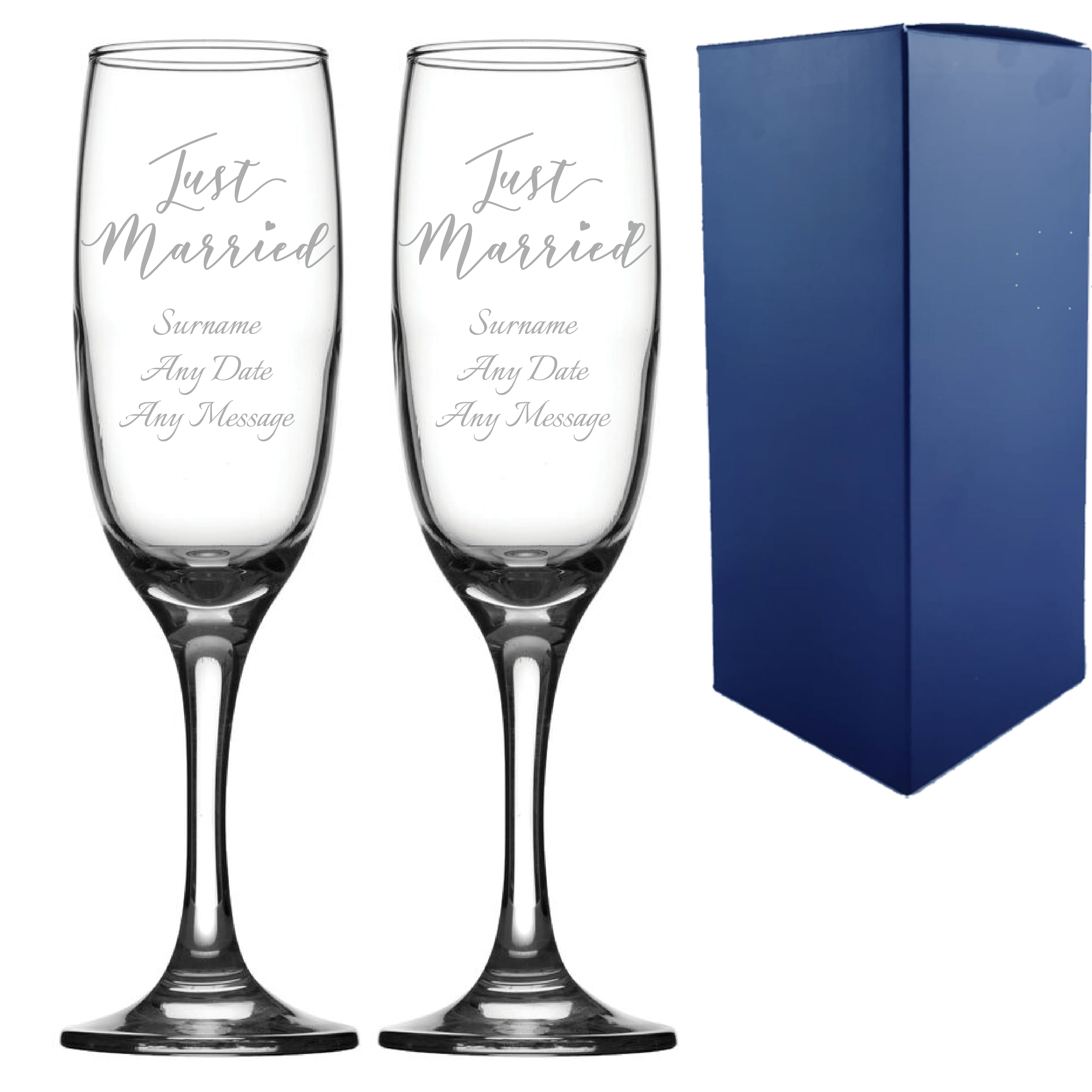 Engraved Wedding Champagne Set, Just Married, Any Message, 7.5oz/221ml Image 1