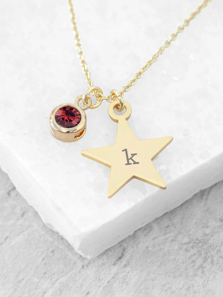 Personalised Gold Star with Birthstone Crystal Necklace