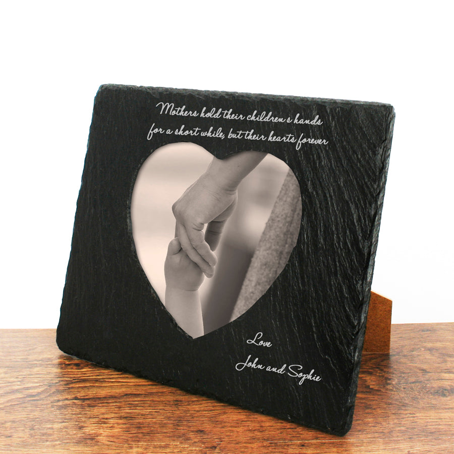 Personalised Mothers Hands and Hearts Slate Photo Frame