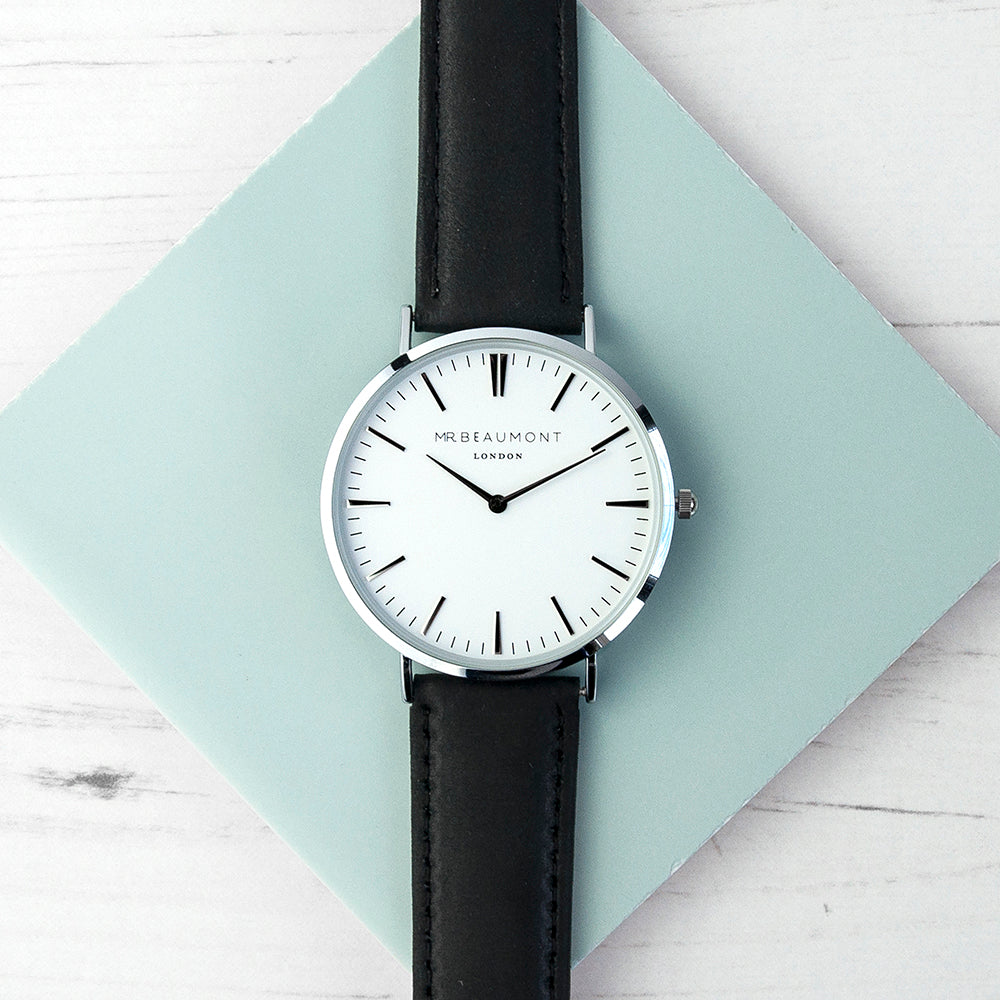 Personalised Men's Modern-Vintage Leather Watch In Black