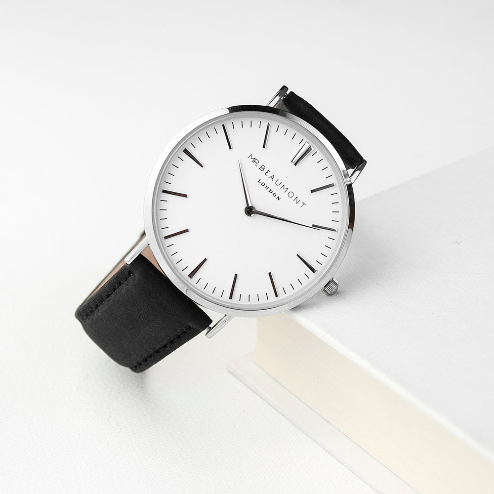 Men's Modern-Vintage Personalised Leather Watch In Black
