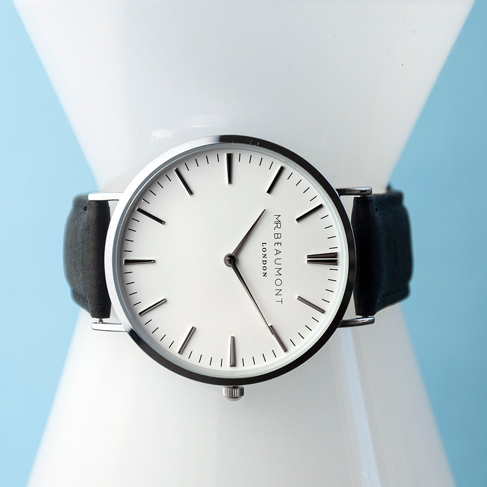 Men's Modern-Vintage Personalised Leather Watch In Black