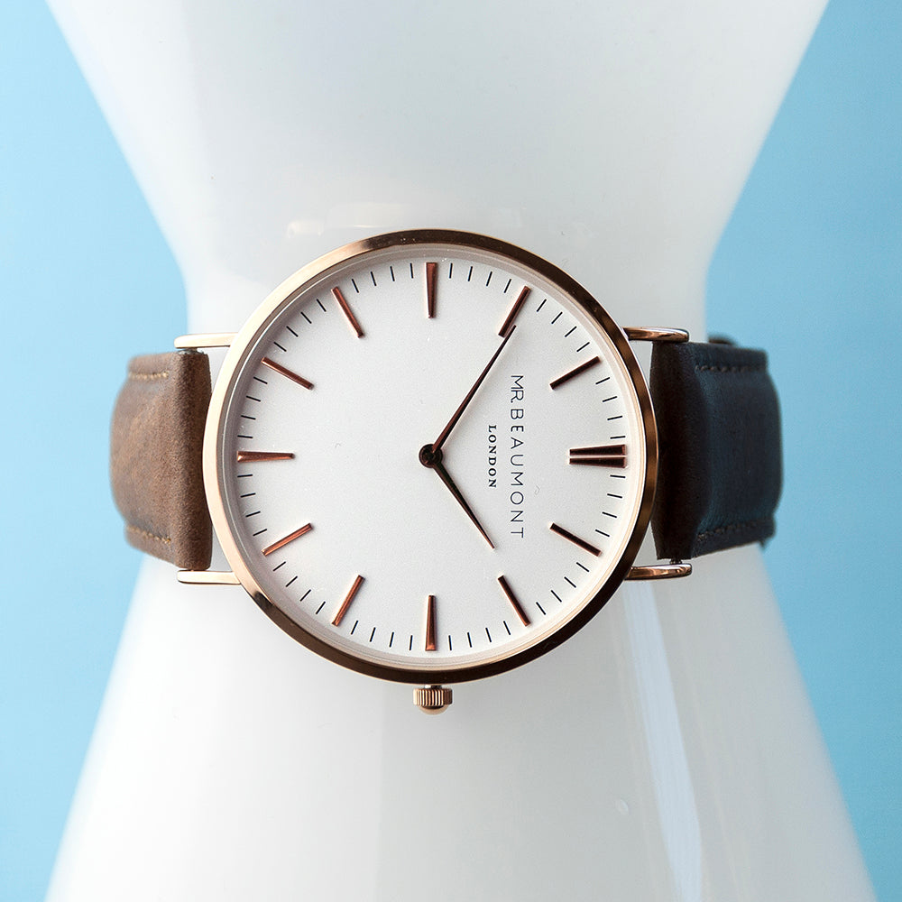 Men's Modern-Vintage Personalised Leather Watch In Brown