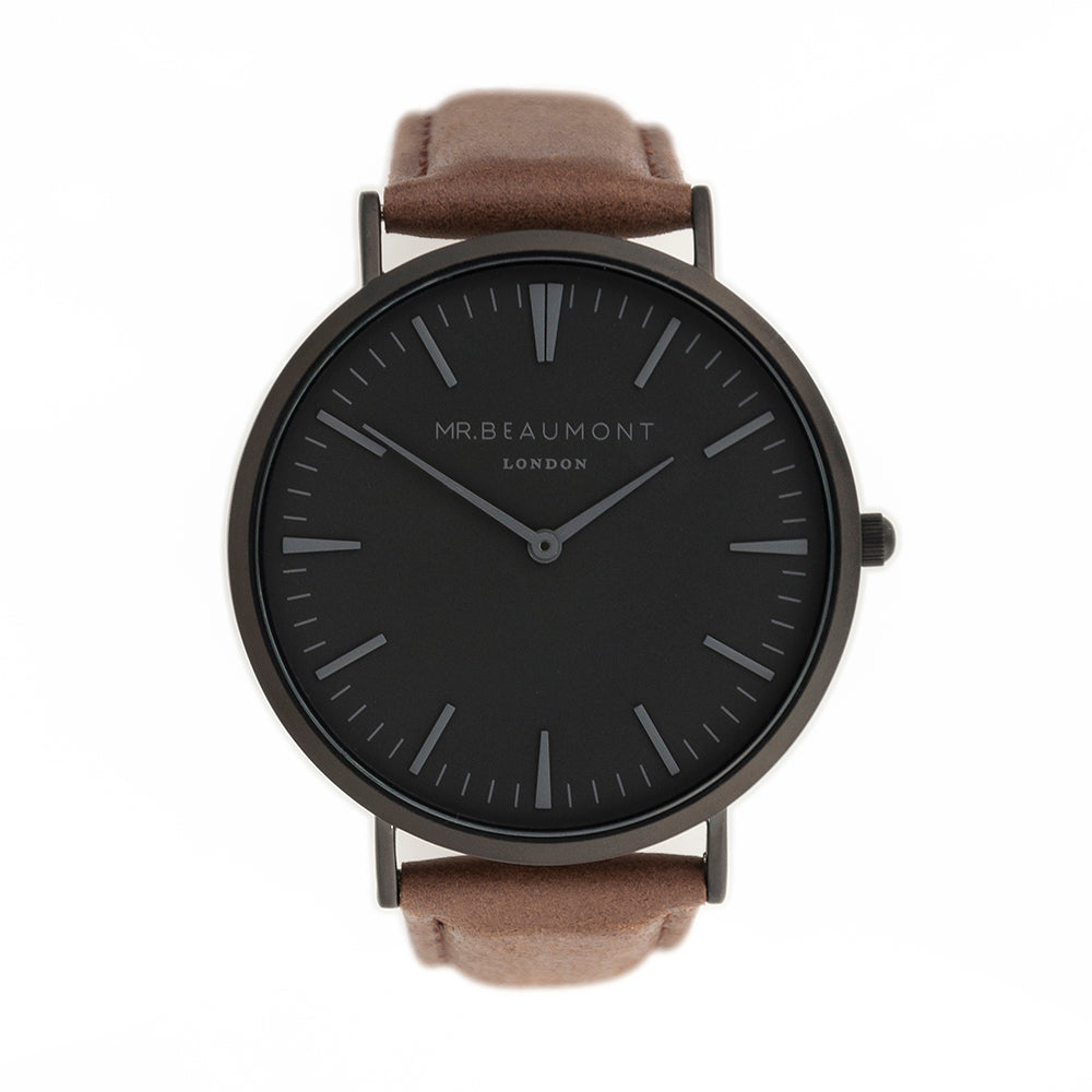 Men's Modern-Vintage Personalised Watch With Black Face in Brown