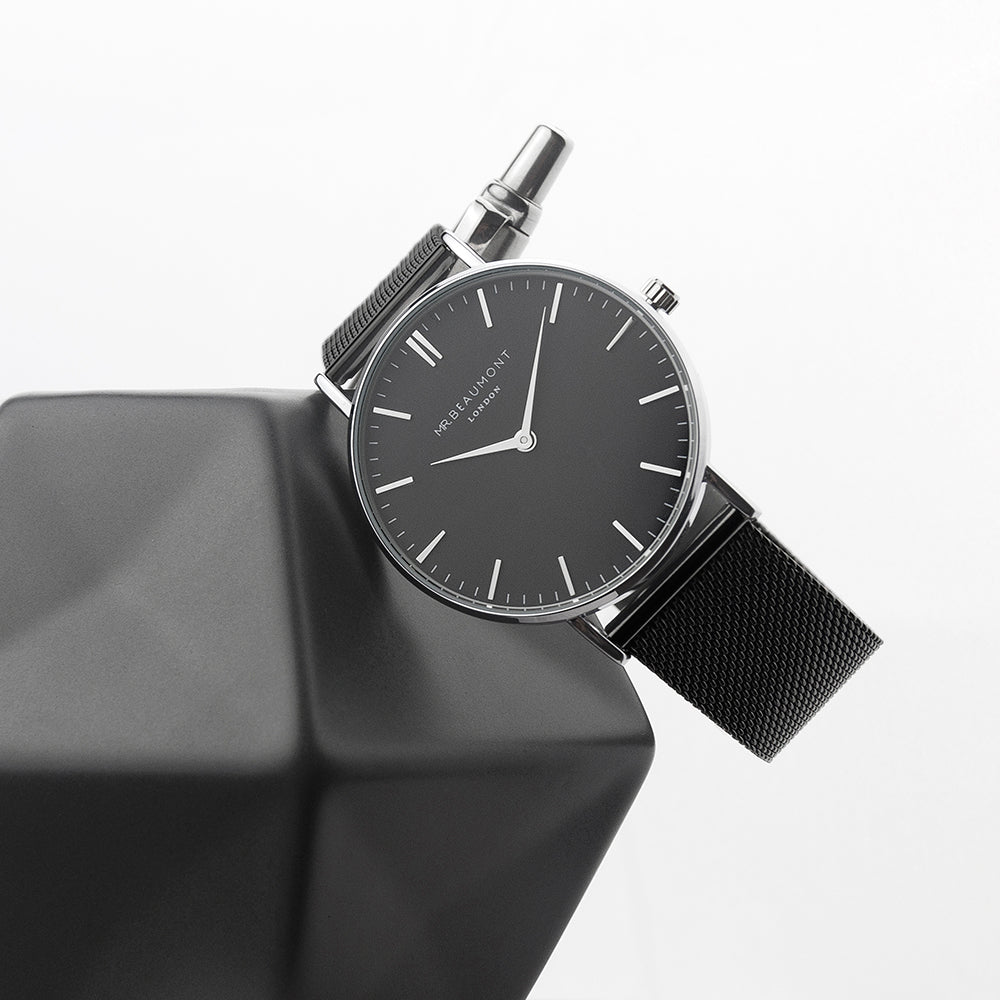 Personalised Men's Metallic Charcoal Grey Watch With Black Face