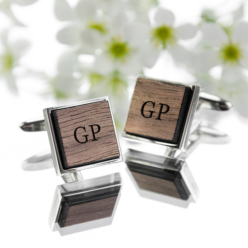 Personalised Monogram Engraved Square Walnut Cufflinks