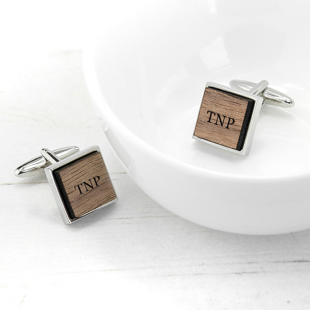 Personalised Monogram Engraved Square Walnut Cufflinks