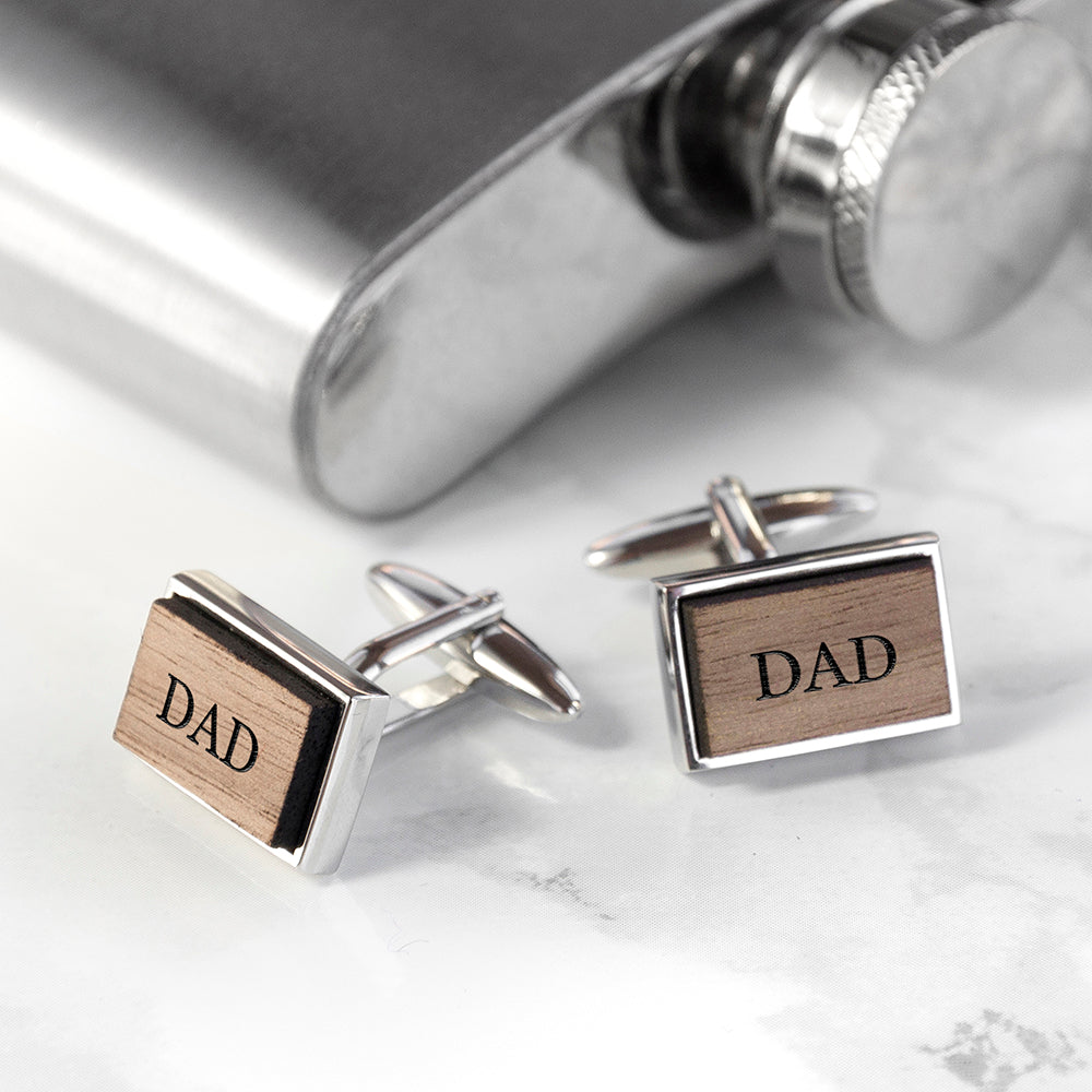 Monogram Engraved Rectangle Walnut Cufflinks