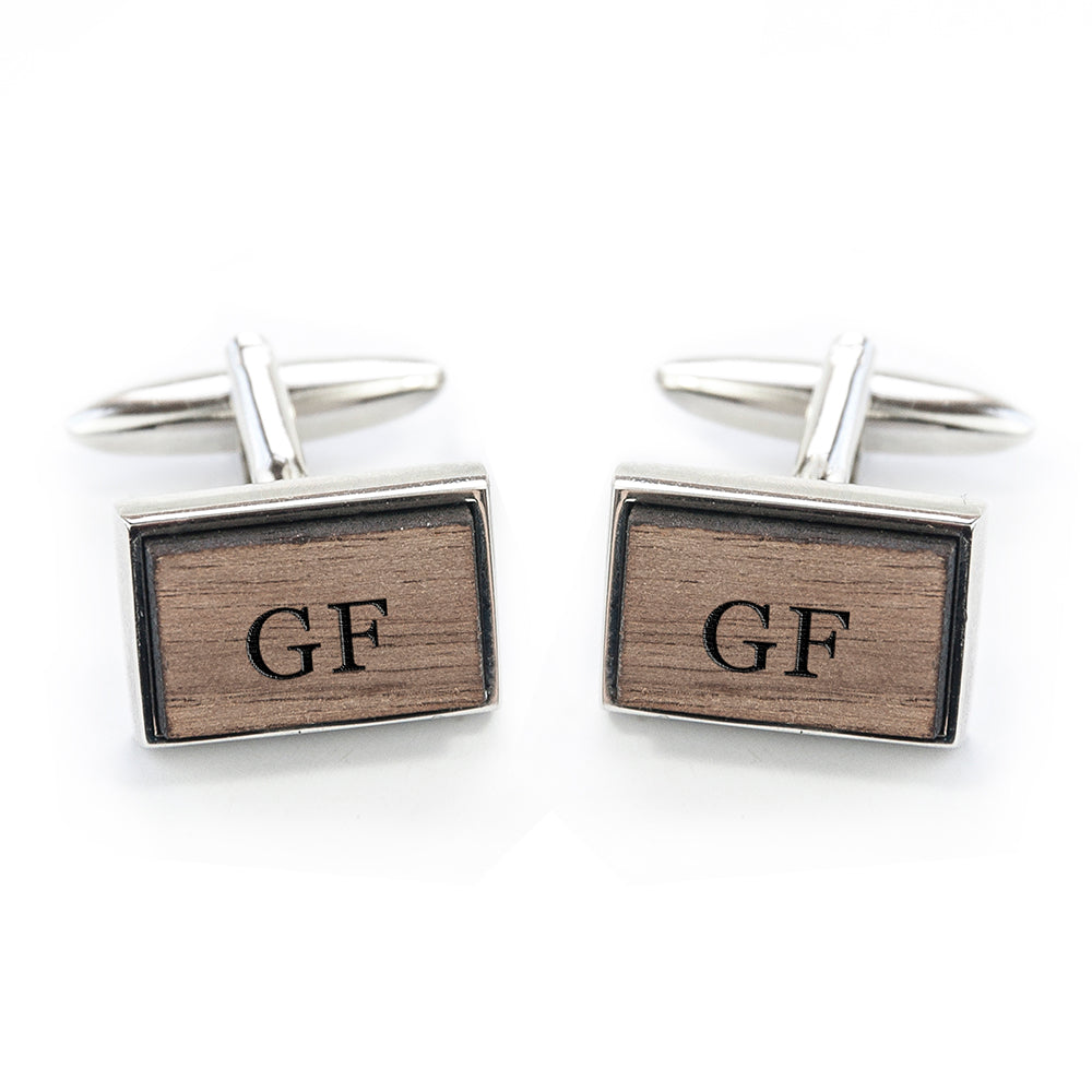 Monogram Engraved Rectangle Walnut Cufflinks