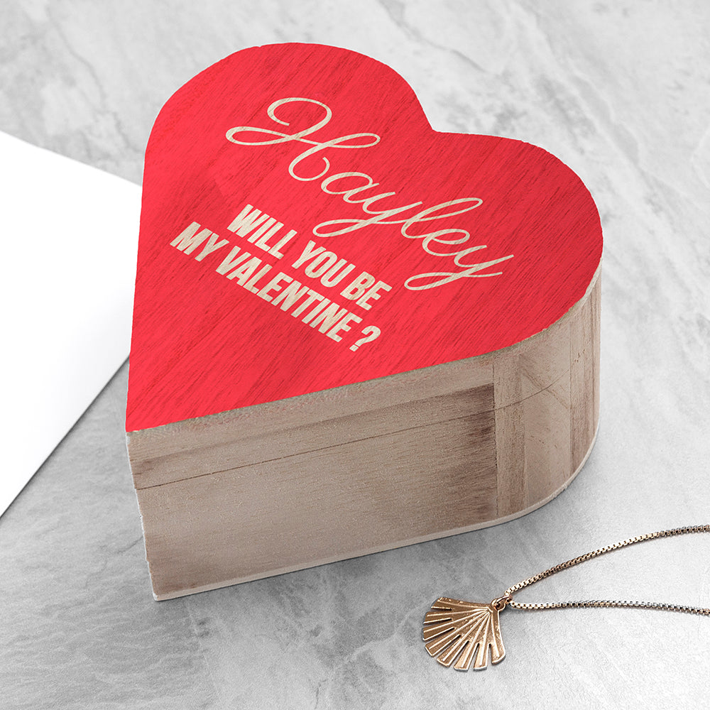 Personalised Valentines Wooden Heart Trinket Box