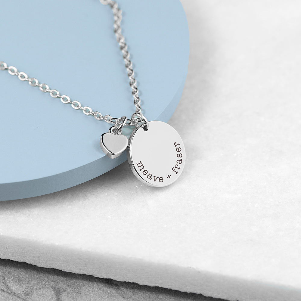 Personalised Polished Heart & Disc Necklace | Custom Gift for Her