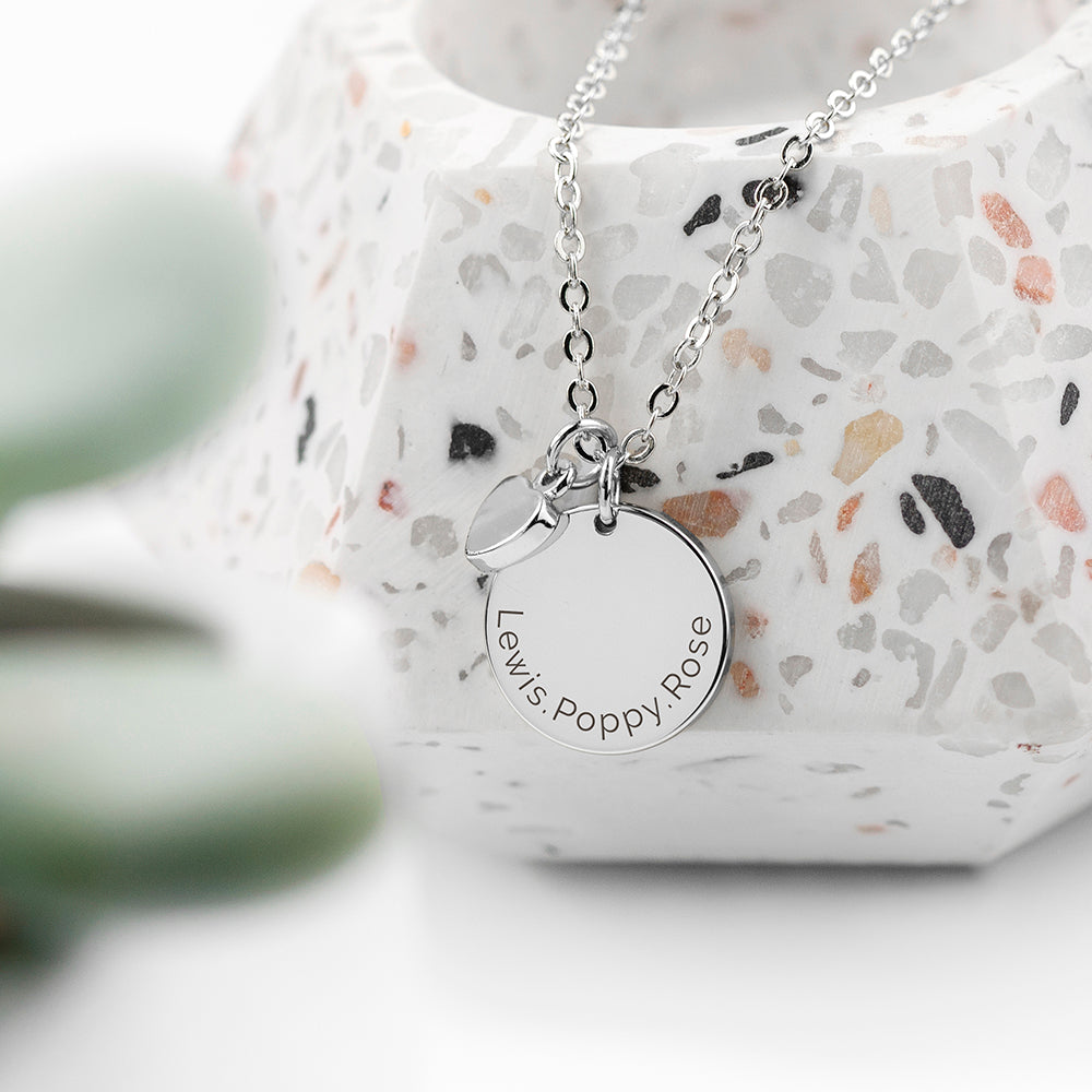 Personalised Polished Heart & Disc Necklace | Custom Gift for Her