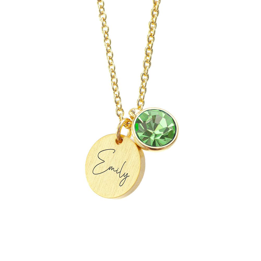 Personalised Gold Birthstone & Disc Necklace | Custom Gift for Her