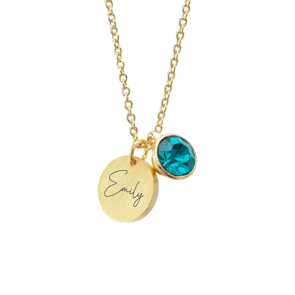 Personalised Gold Birthstone & Disc Necklace | Custom Gift for Her