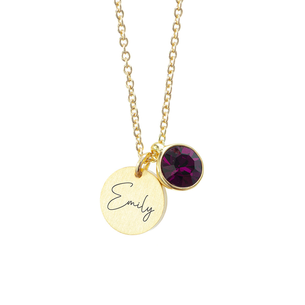 Personalised Gold Birthstone & Disc Necklace | Custom Gift for Her
