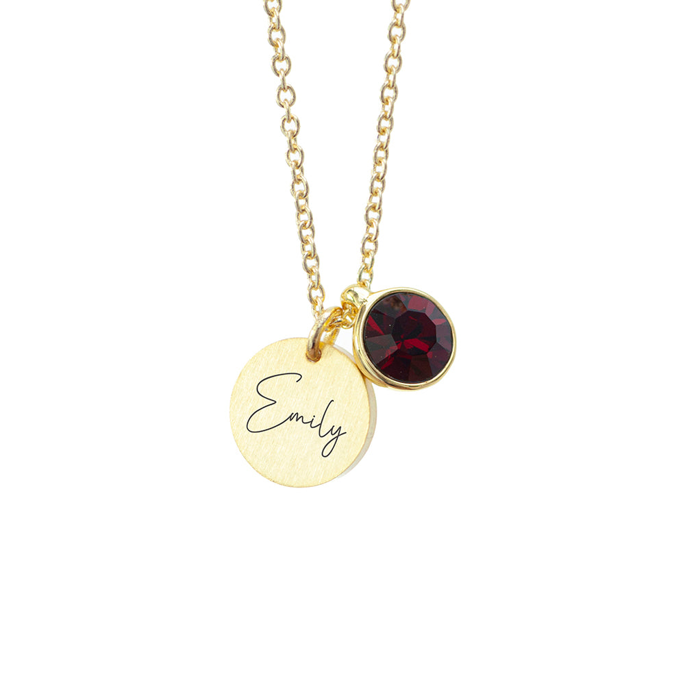 Personalised Gold Birthstone & Disc Necklace | Custom Gift for Her