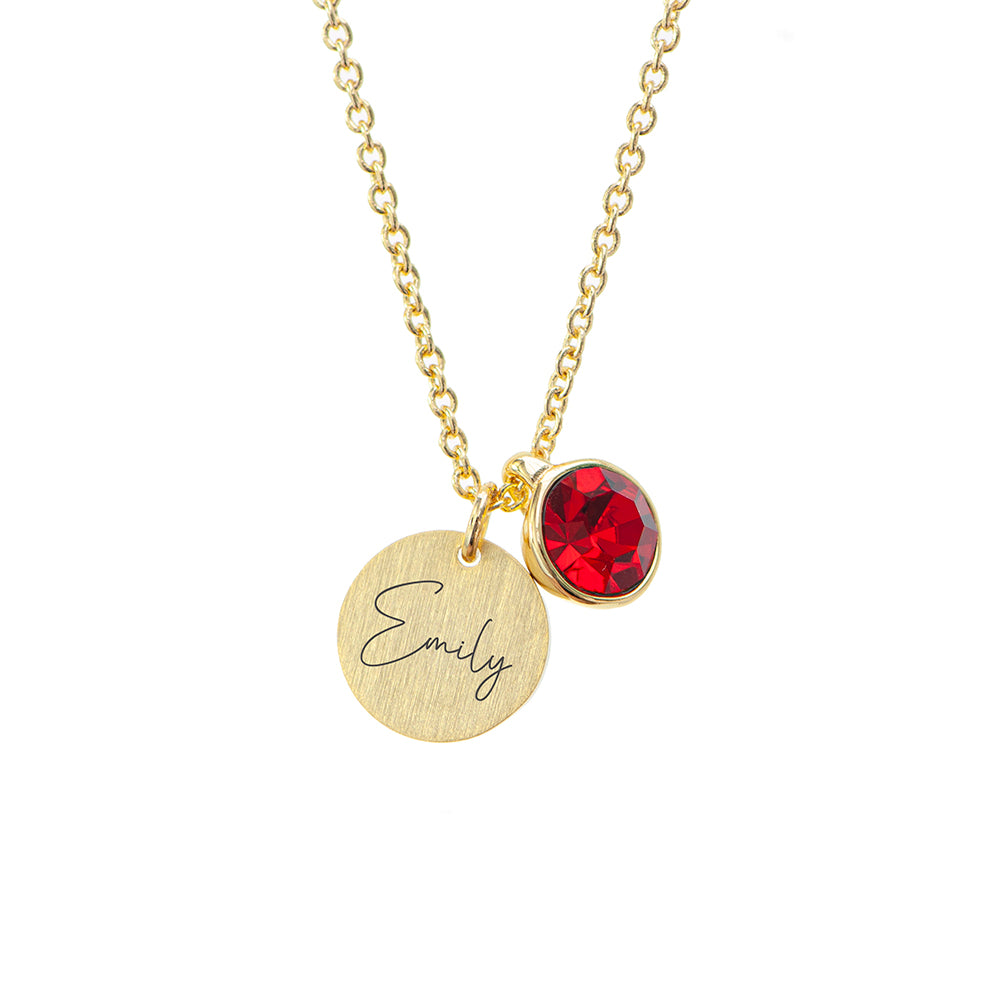 Personalised Gold Birthstone & Disc Necklace | Custom Gift for Her