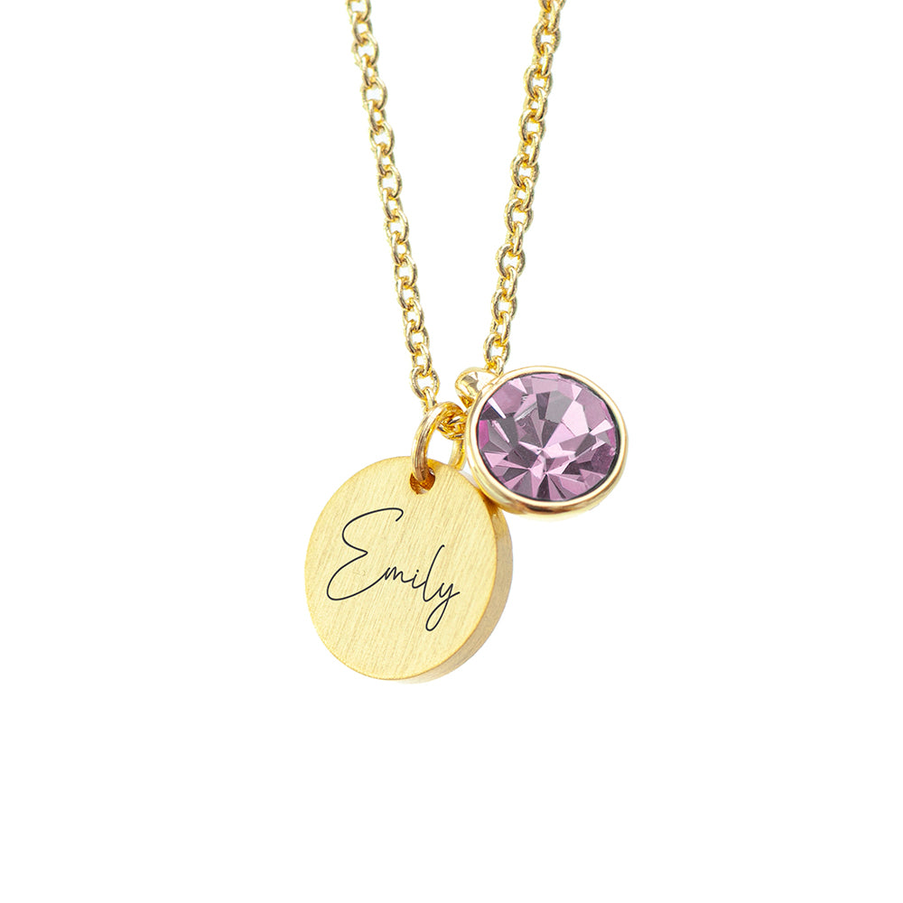 Personalised Gold Birthstone & Disc Necklace | Custom Gift for Her