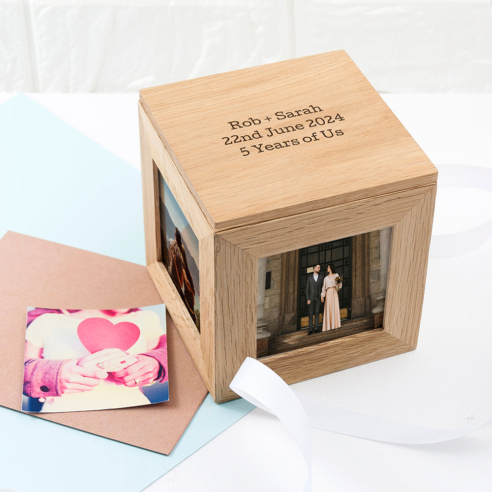 Wonder Gifts Personalised Oak Photo Cube Keepsake Box – Custom Memory Gift