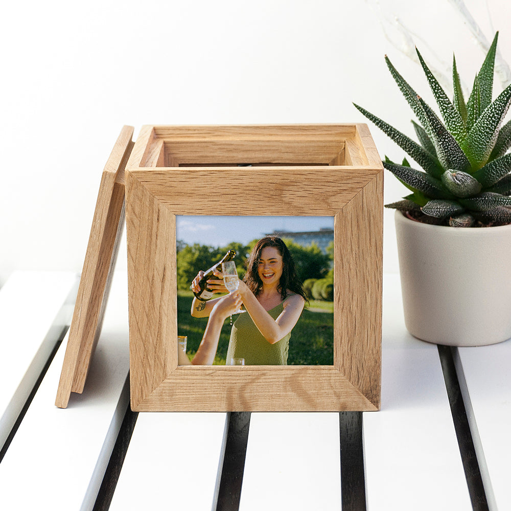 Wonder Gifts Personalised Oak Photo Cube Keepsake Box – Custom Memory Gift