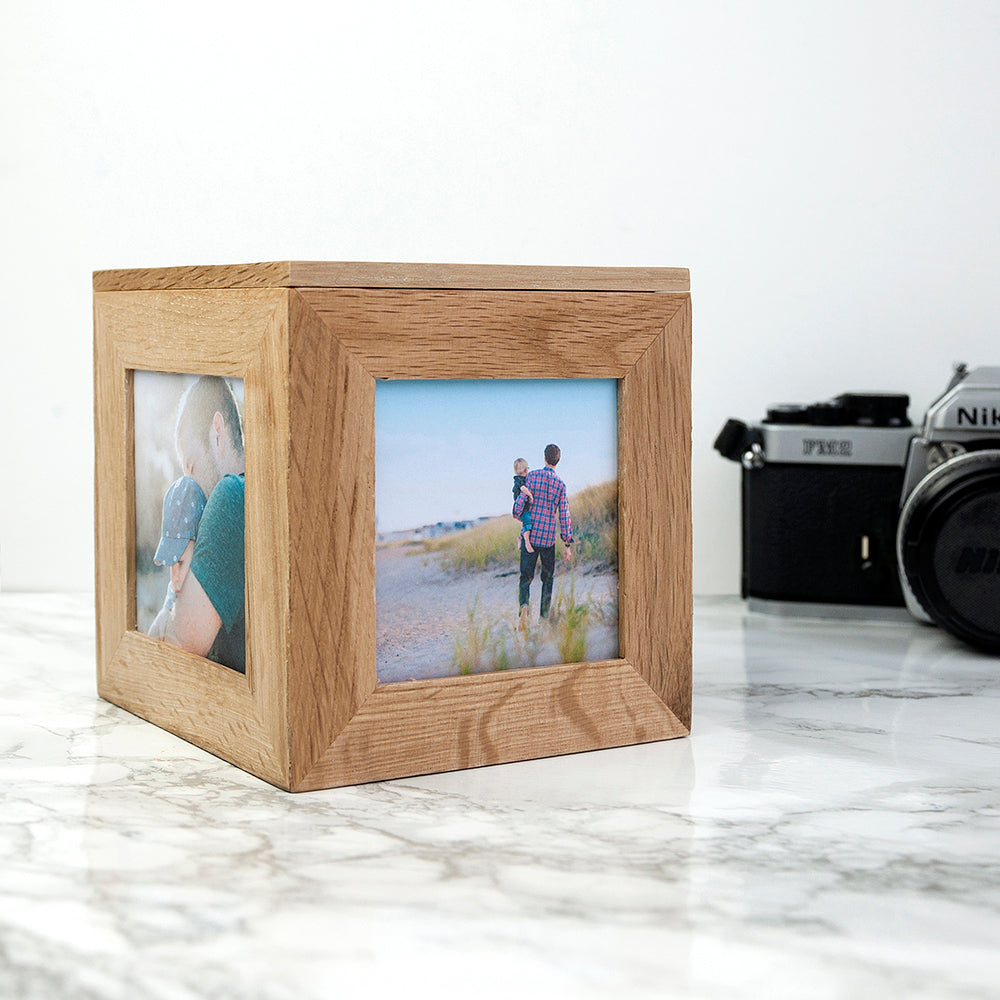 Wonder Gifts Personalised Oak Photo Cube Keepsake Box – Custom Memory Gift