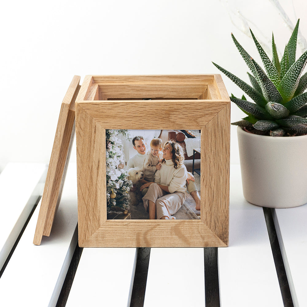 Wonder Gifts Personalised Oak Photo Cube Keepsake Box – Custom Memory Gift