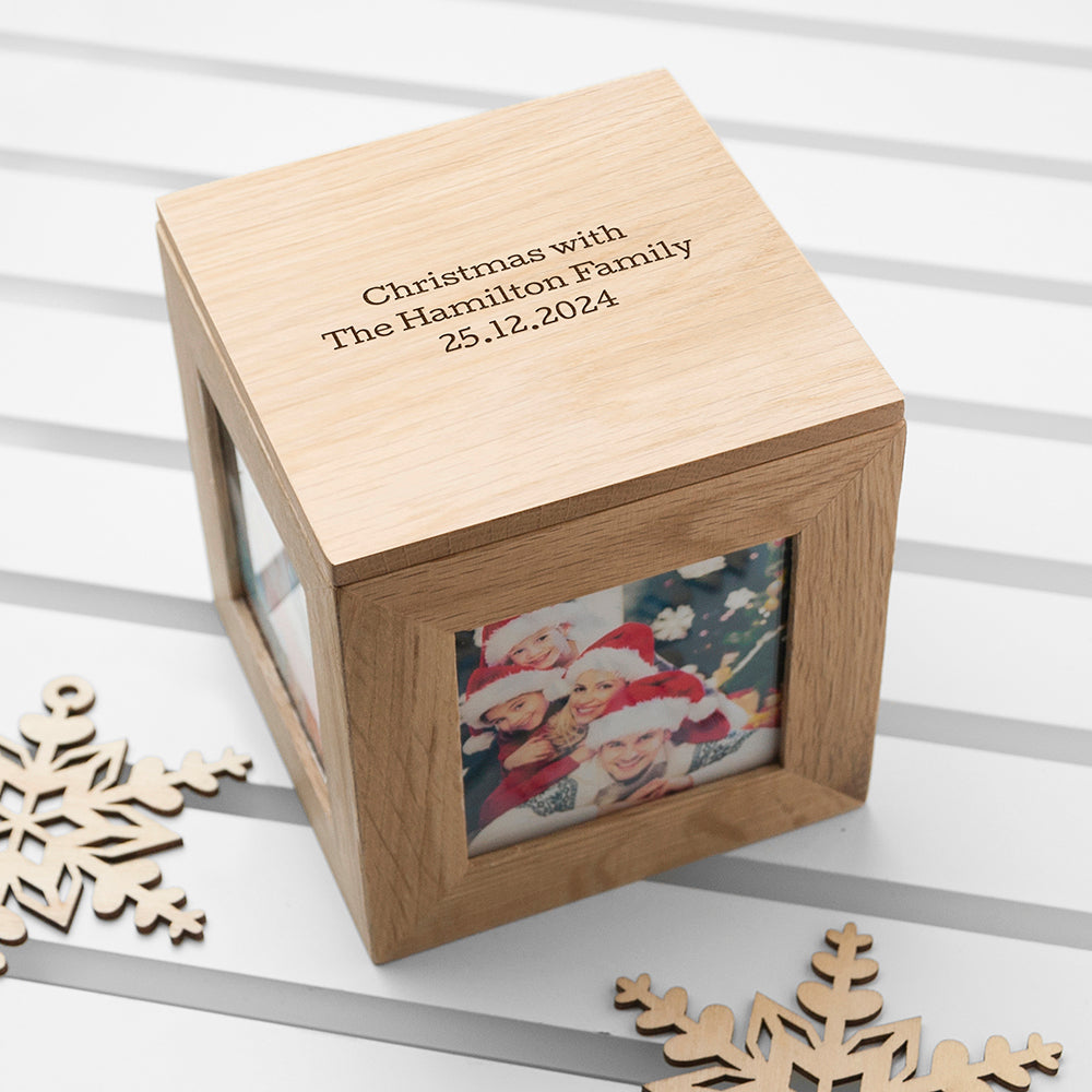 Wonder Gifts Personalised Oak Photo Cube Keepsake Box – Custom Memory Gift