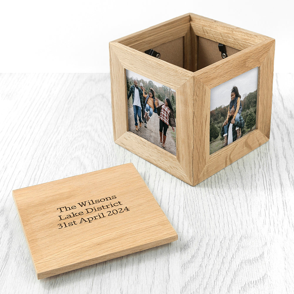 Wonder Gifts Personalised Oak Photo Cube Keepsake Box – Custom Memory Gift