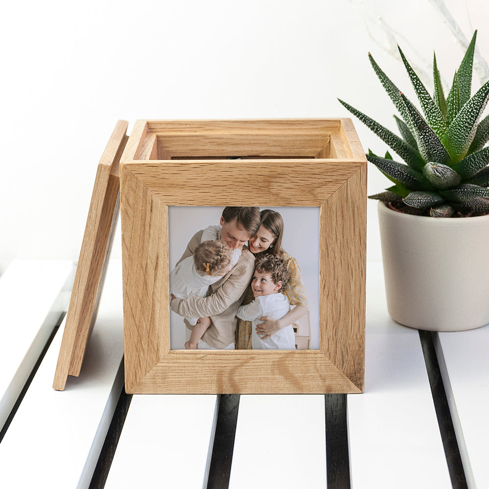 Wonder Gifts Personalised Oak Photo Cube Keepsake Box – Custom Memory Gift