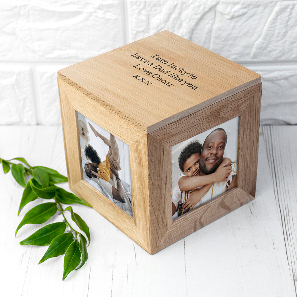 Wonder Gifts Personalised Oak Photo Cube Keepsake Box – Custom Memory Gift