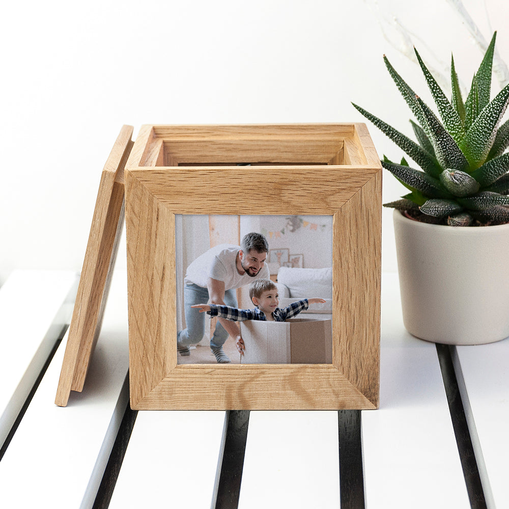 Wonder Gifts Personalised Oak Photo Cube Keepsake Box – Custom Memory Gift