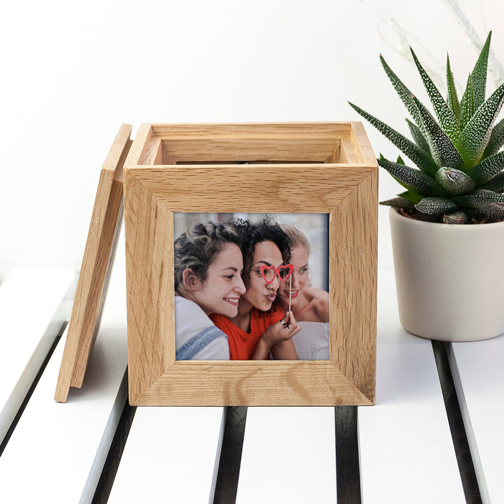 Wonder Gifts Personalised Oak Photo Cube Keepsake Box – Custom Memory Gift