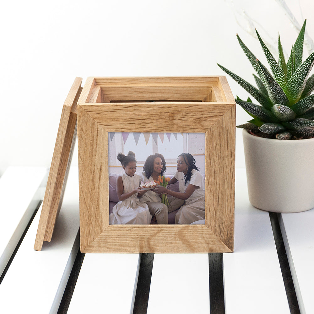 Wonder Gifts Personalised Oak Photo Cube Keepsake Box – Custom Memory Gift