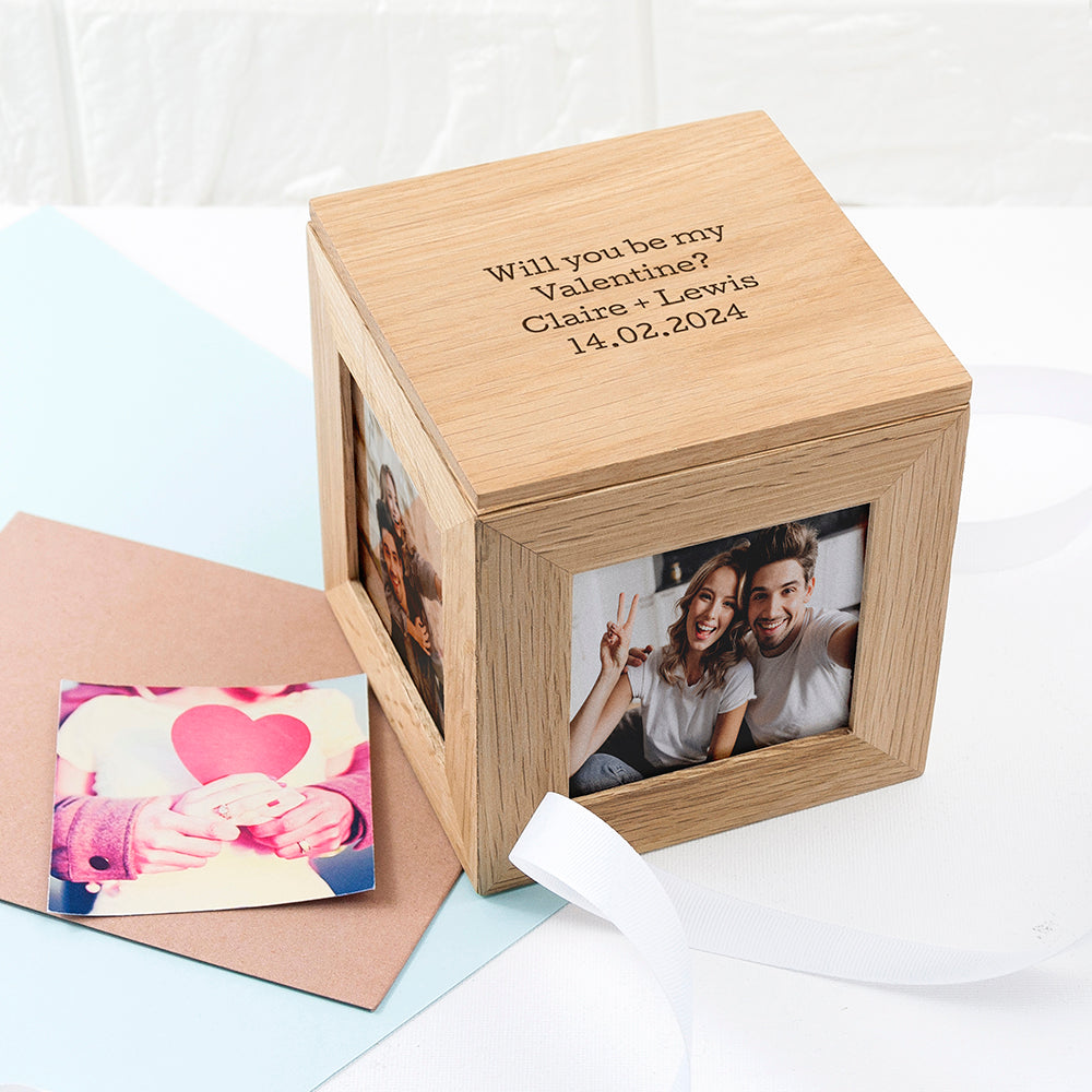 Wonder Gifts Personalised Oak Photo Cube Keepsake Box – Custom Memory Gift