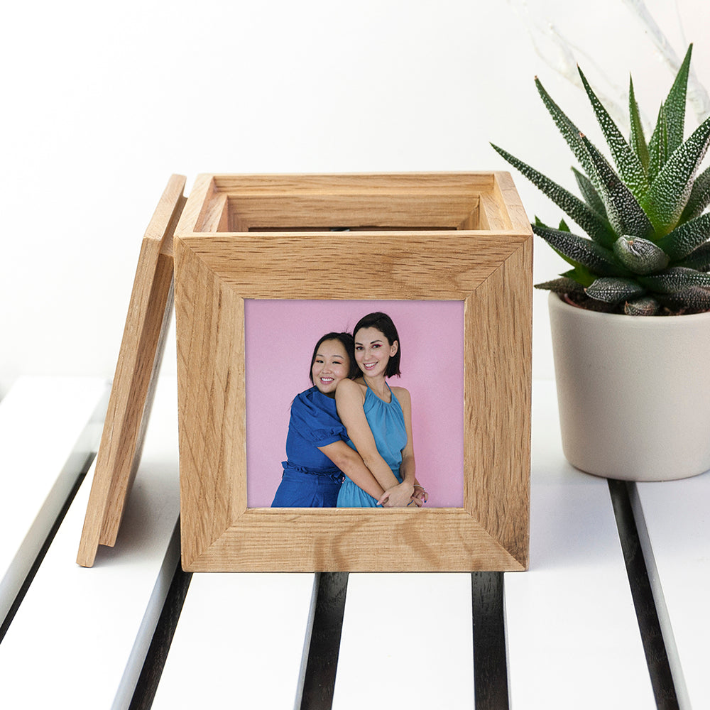 Wonder Gifts Personalised Oak Photo Cube Keepsake Box – Custom Memory Gift