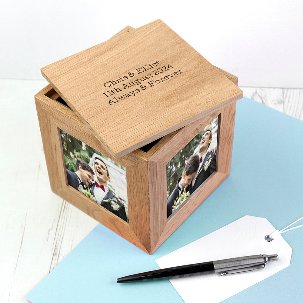 Wonder Gifts Personalised Oak Photo Cube Keepsake Box – Custom Memory Gift