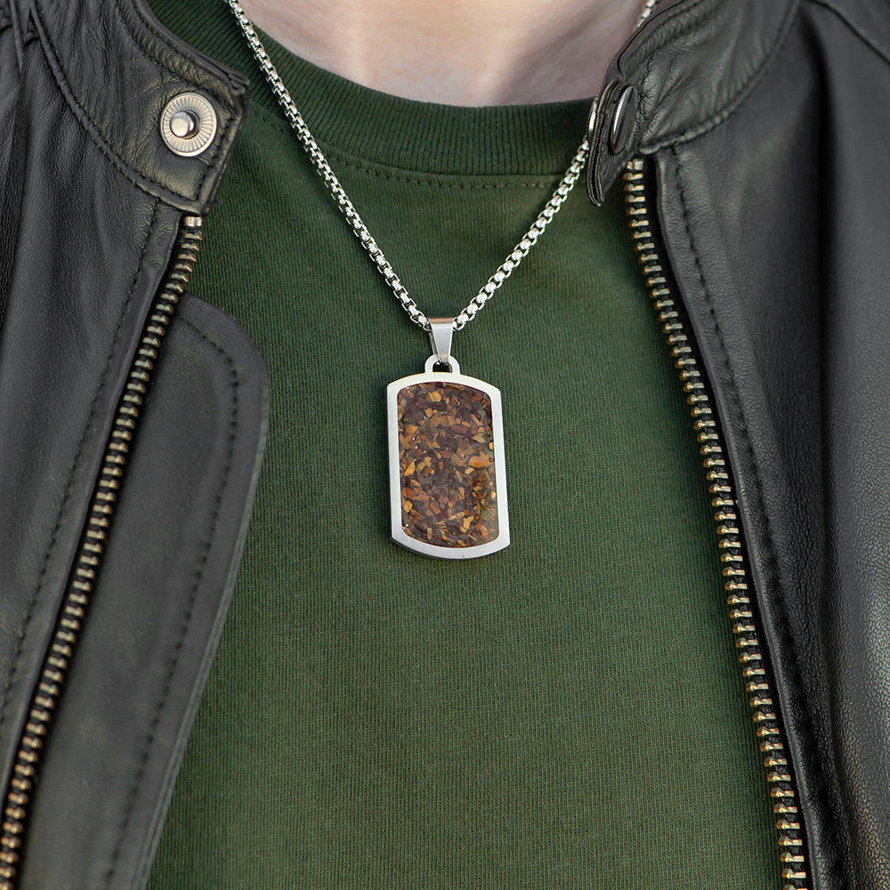 Personalised Men's Tiger's Eye Dog Tag Necklace – Custom Engraved Pendant Gift