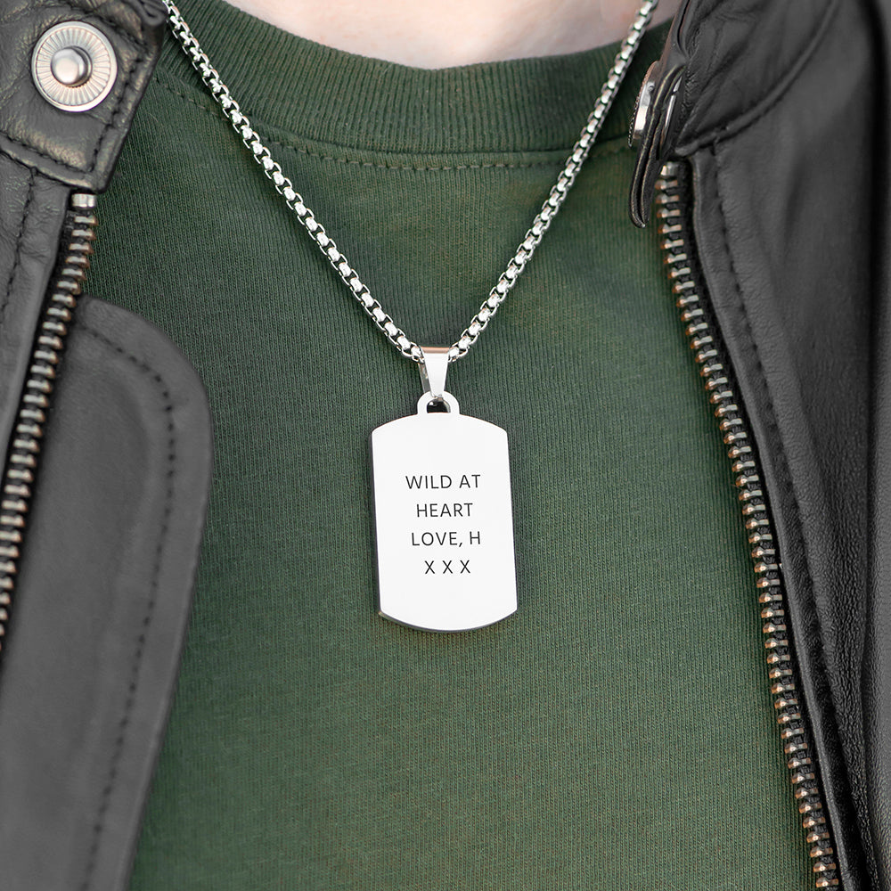 Personalised Men's Tiger's Eye Dog Tag Necklace – Custom Engraved Pendant Gift