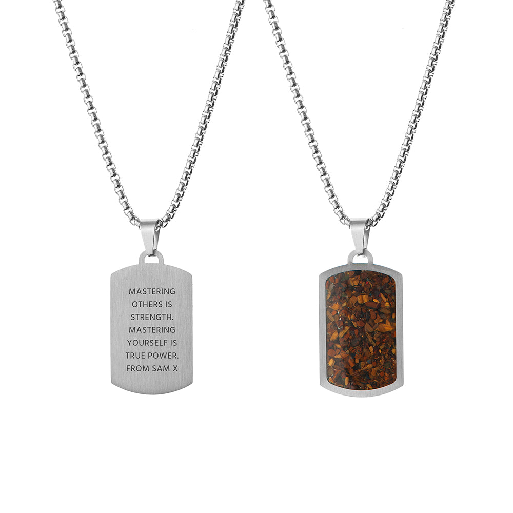 Personalised Men's Tiger's Eye Dog Tag Necklace – Custom Engraved Pendant Gift