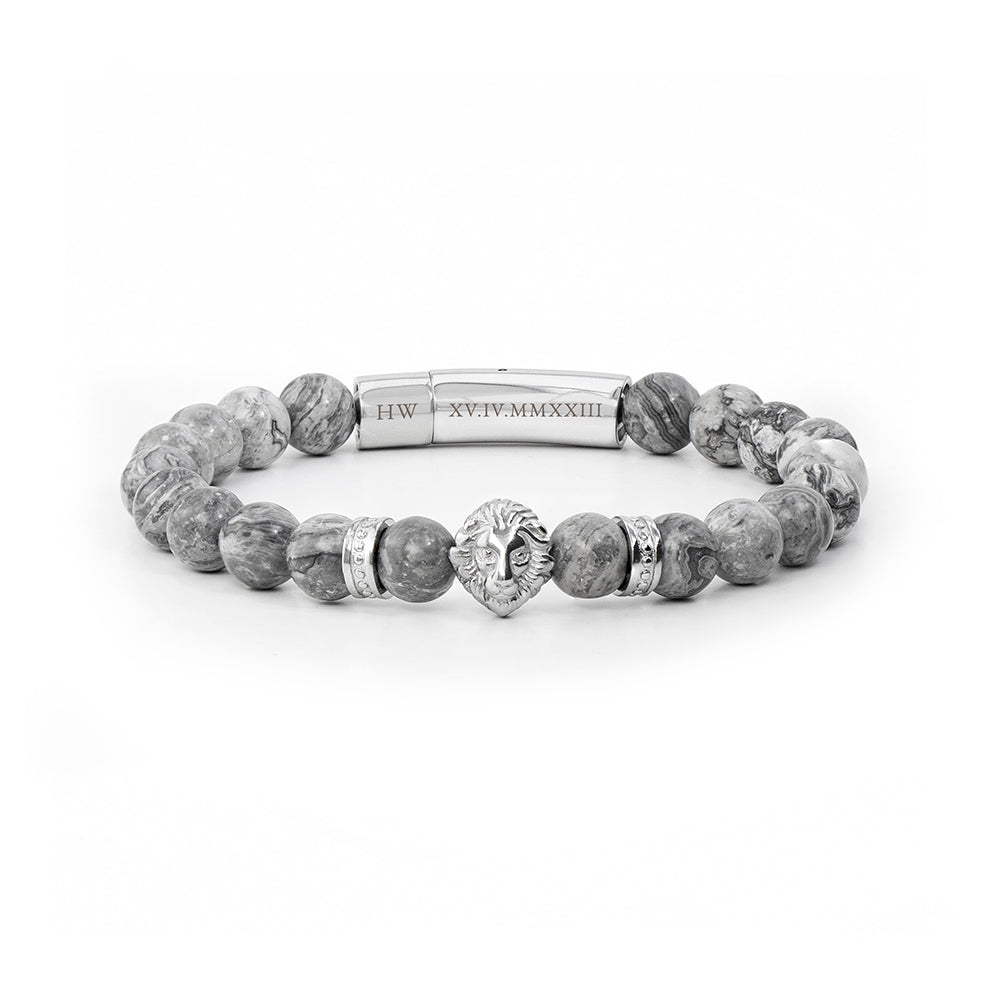 Personalised Men's Silver Lion Jasper Stone Bracelet